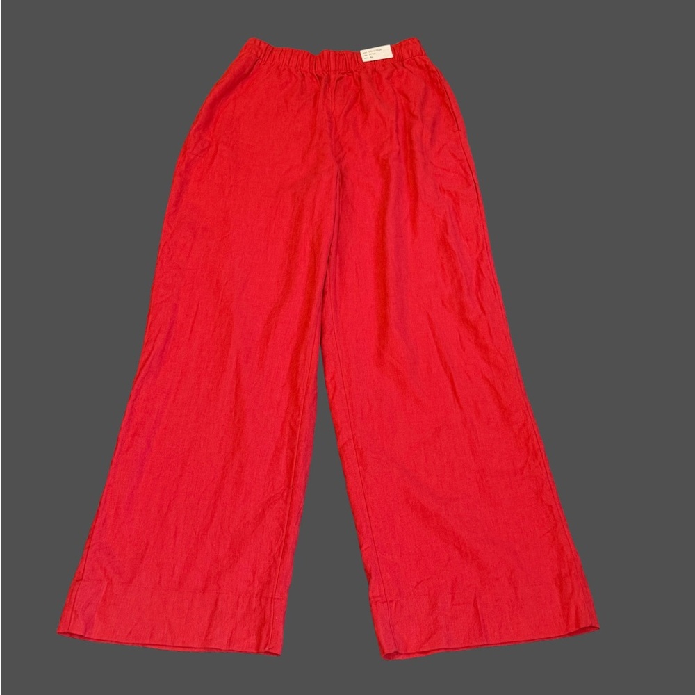 Abercrombie & Fitch Red Linen Blend Wide-Leg High Rise Pants, Small - Picture 5 of 8